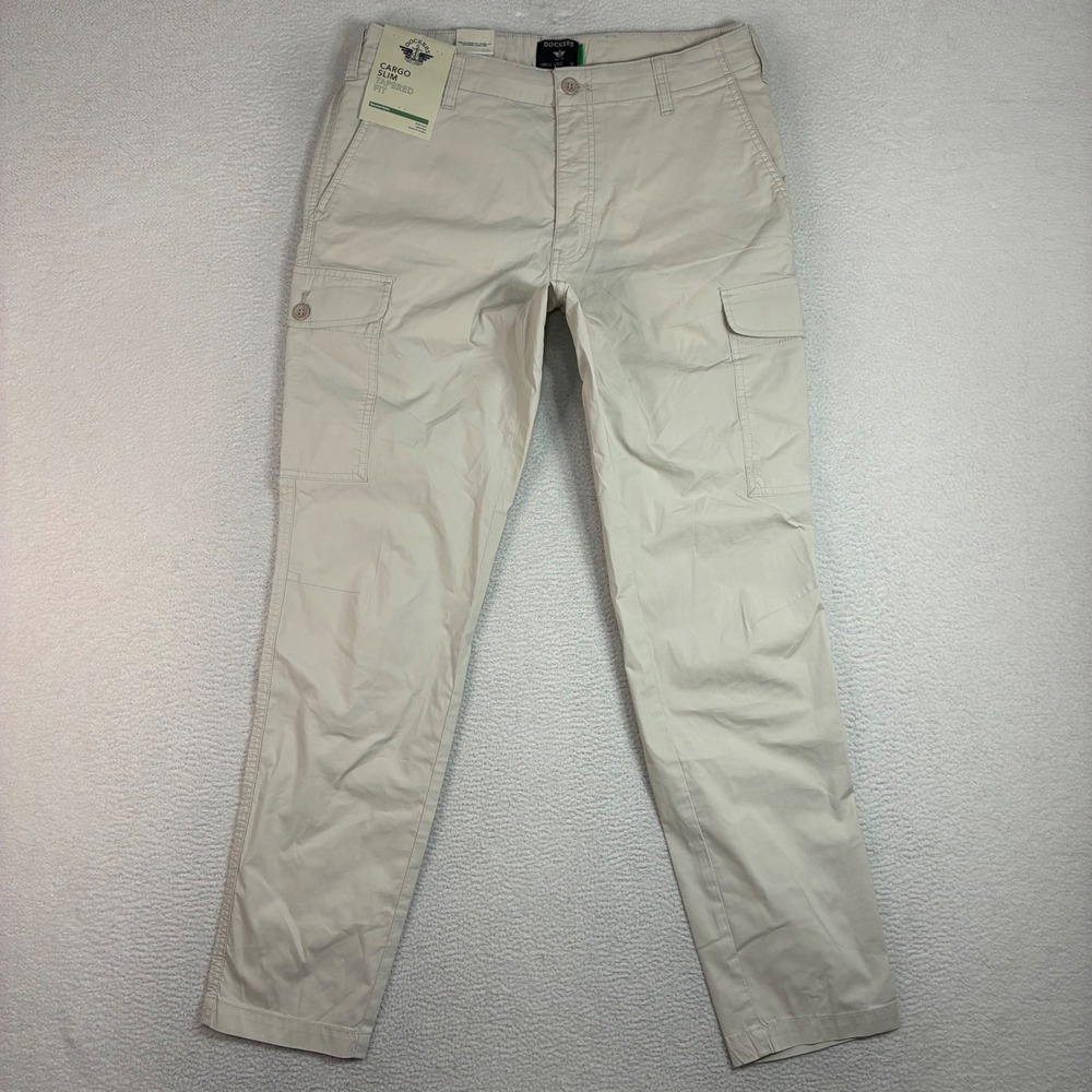 Dockers Cargo Pants Men 34x32 Tan Slim Tapered Fit Nylon Stretch Outdoor NWT